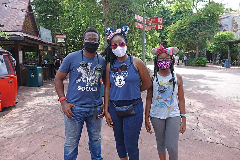 Disney World Reopening - Family in Masks with Neck Fans