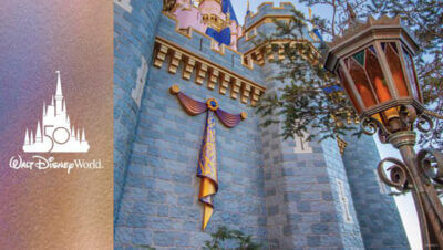 First Decoration for Walt Disney World's 50th Anniversary Celebration Now Glimmering on Cinderella Castle