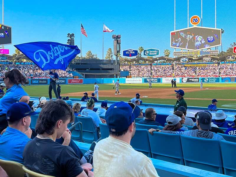 Dodger Stadium Los Angeles T-Shirt from Homage. | Ash | Vintage Apparel from Homage.