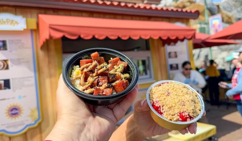 The Full List of Disney California Adventure Food and Wine Festival Menus - golden dreams foods of Musubi and Cherry pot de creme