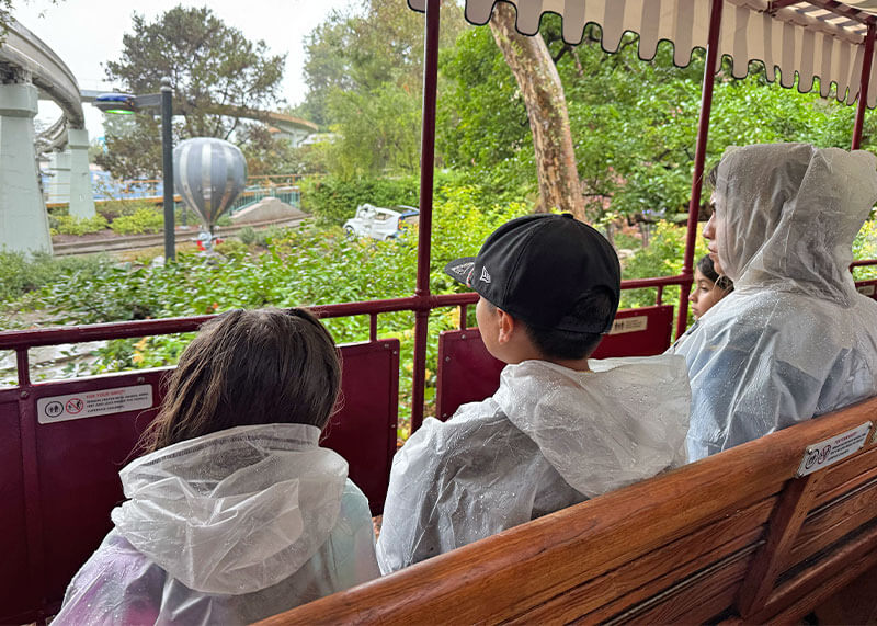 Essential Disneyland Rainy Day Tips - People in poncho on train