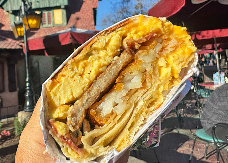 The Yummiest Places to Fill Up on Breakfast at Disneyland - Fantasy Fair breakfast wrap at Red Rose Taverne
