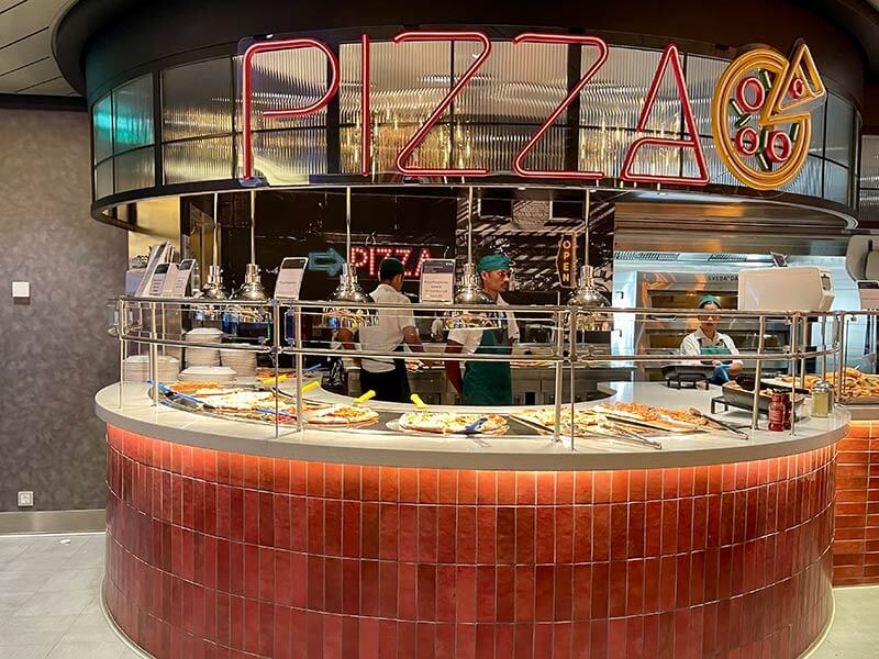 Group Cruises — Pizza counter at Pizza & Burger
