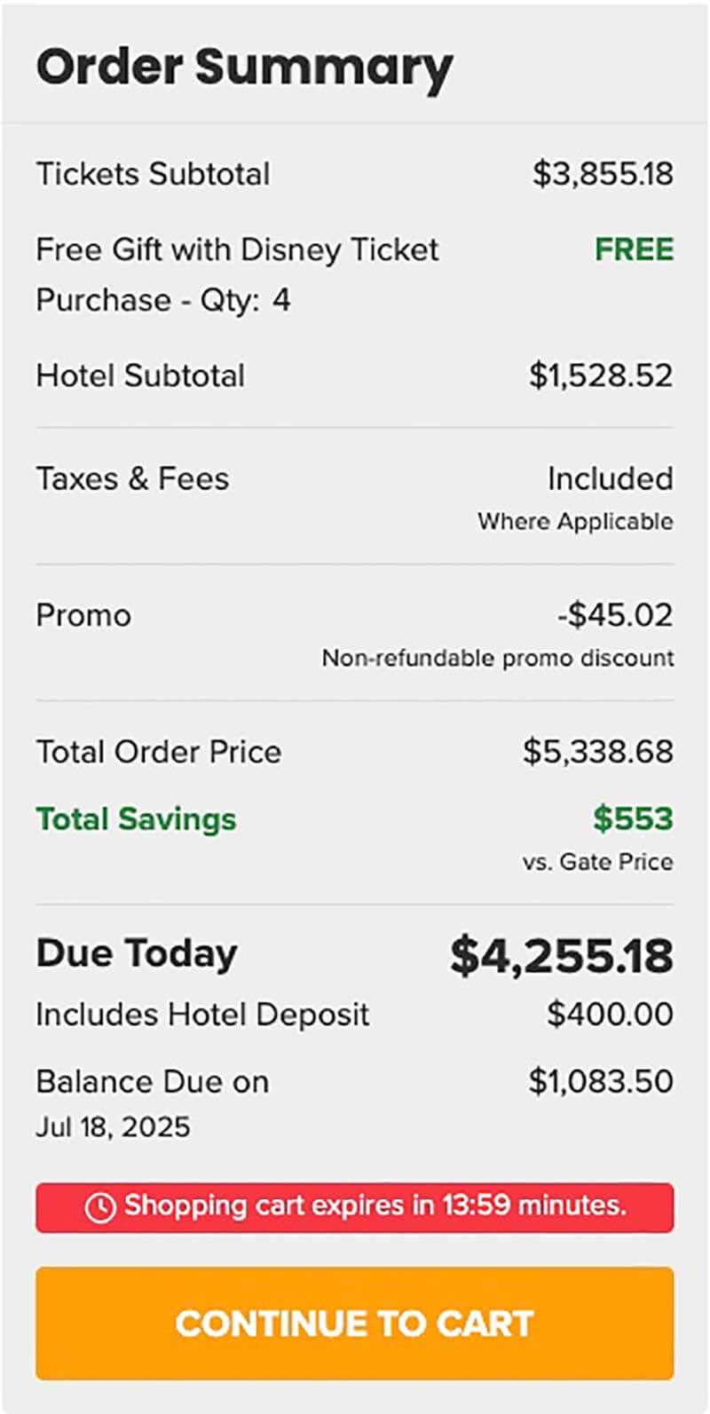 Planning a Disney World and Universal Trip - Cart totals