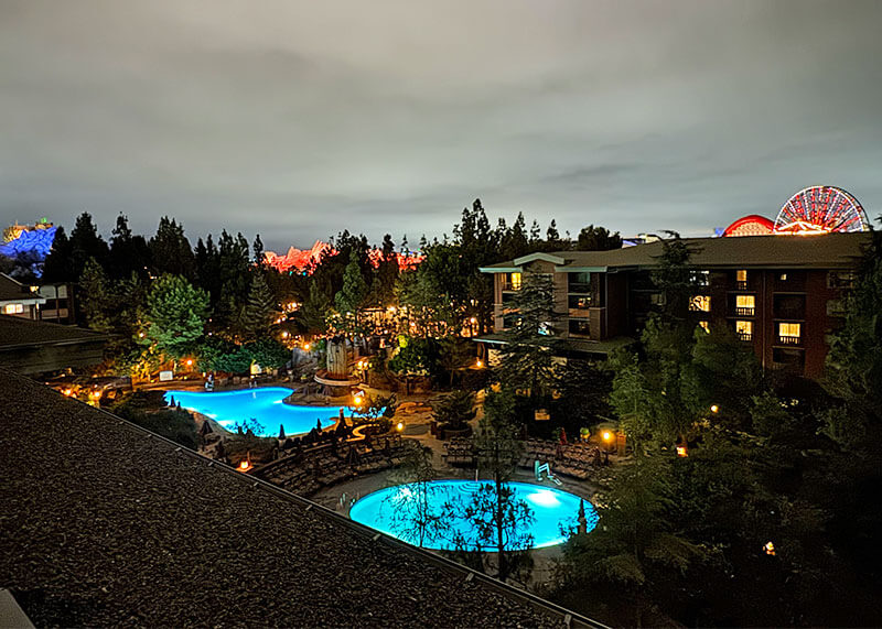 The Frog Family's Guide to Disney’s Grand Californian Hotel & Spa - Pool view at night