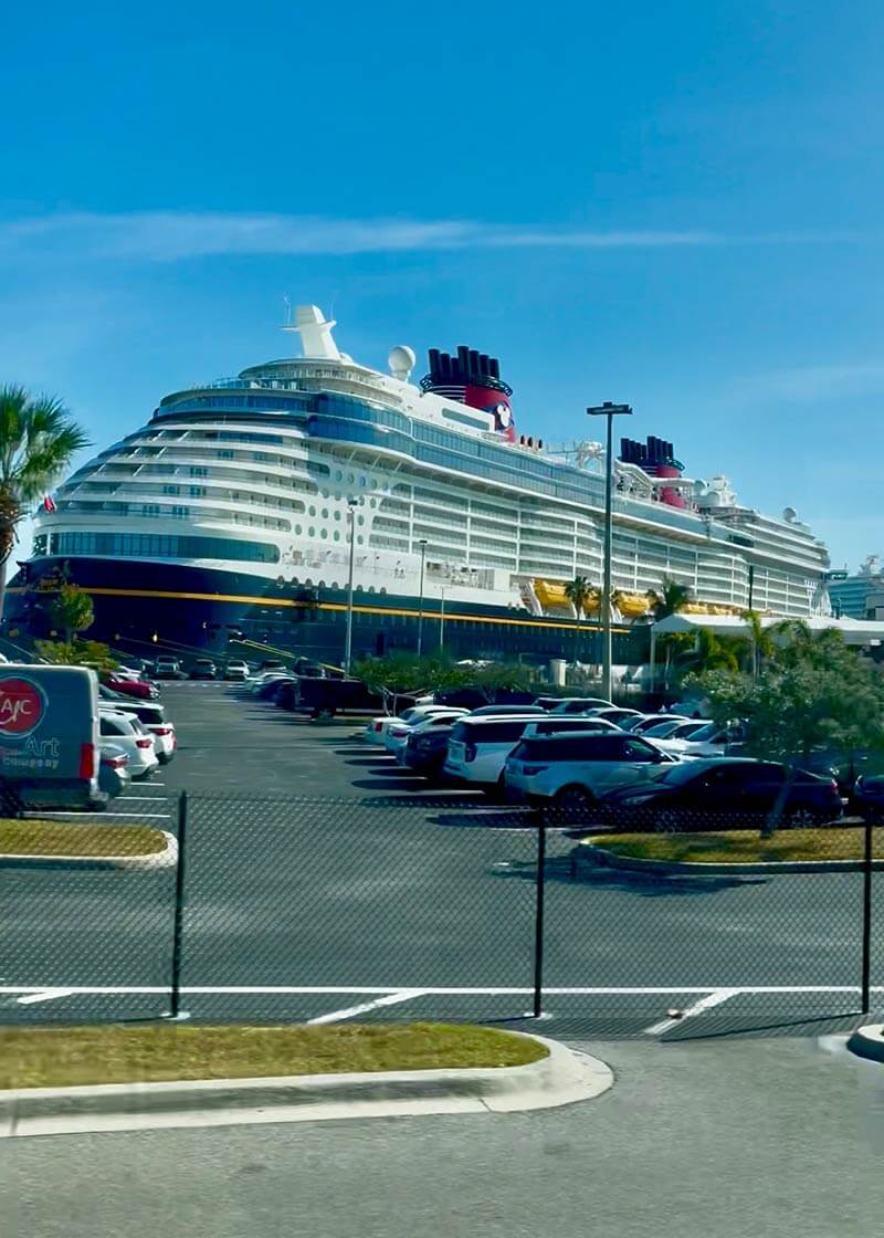 Disney Cruise Transportation - Disney Treasure docked at Port Canaveral 
