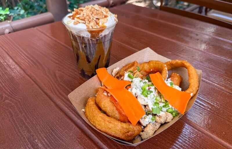 Your Guide to Ghoulishly Good Disneyland Halloween Time Food - Smokejumpers Grill Buffalo Chicken onion rings and cold brew
