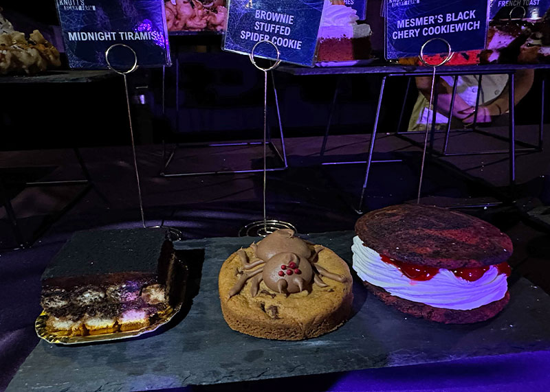 Your Ghoulish Guide to Knott’s Scary Farm - Tiramisu, brownie stuffed spider cookie and cookiewich