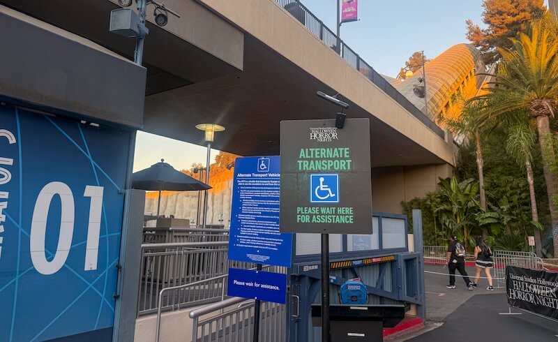 Overview of the Universal Studios Hollywood Attraction Assistance Pass (AAP) -Halloween Horror Nights Hollywood - Sign for alternate transport