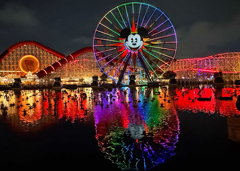 Disneyland Lightning Lane Strategy: How to Pick a Lightning Lane - Pixar Pier at night