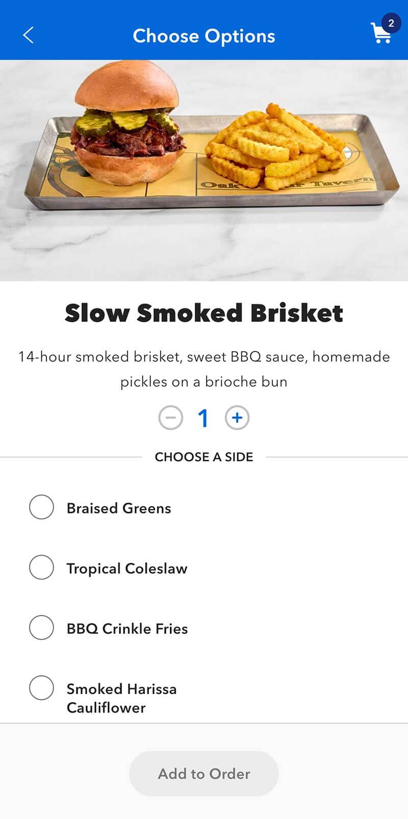 Mobile Ordering at Universal Orlando - Choose Options for Entree Dish at Oak and Star Tavern