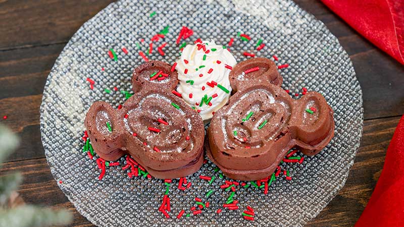 All the Disney California Adventure Holiday Food and Beverages - Red Velvet Mickey waffles