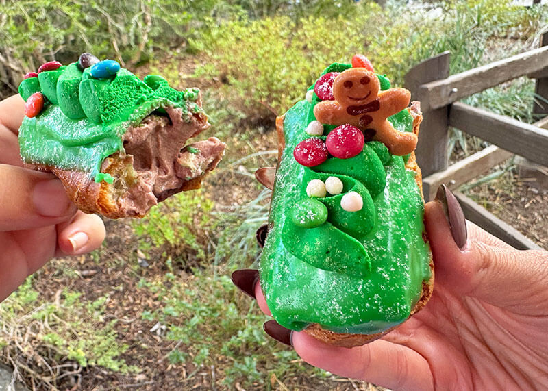 All the Disney California Adventure Holiday Food and Beverages - Eclair split in half so you can see what's inside