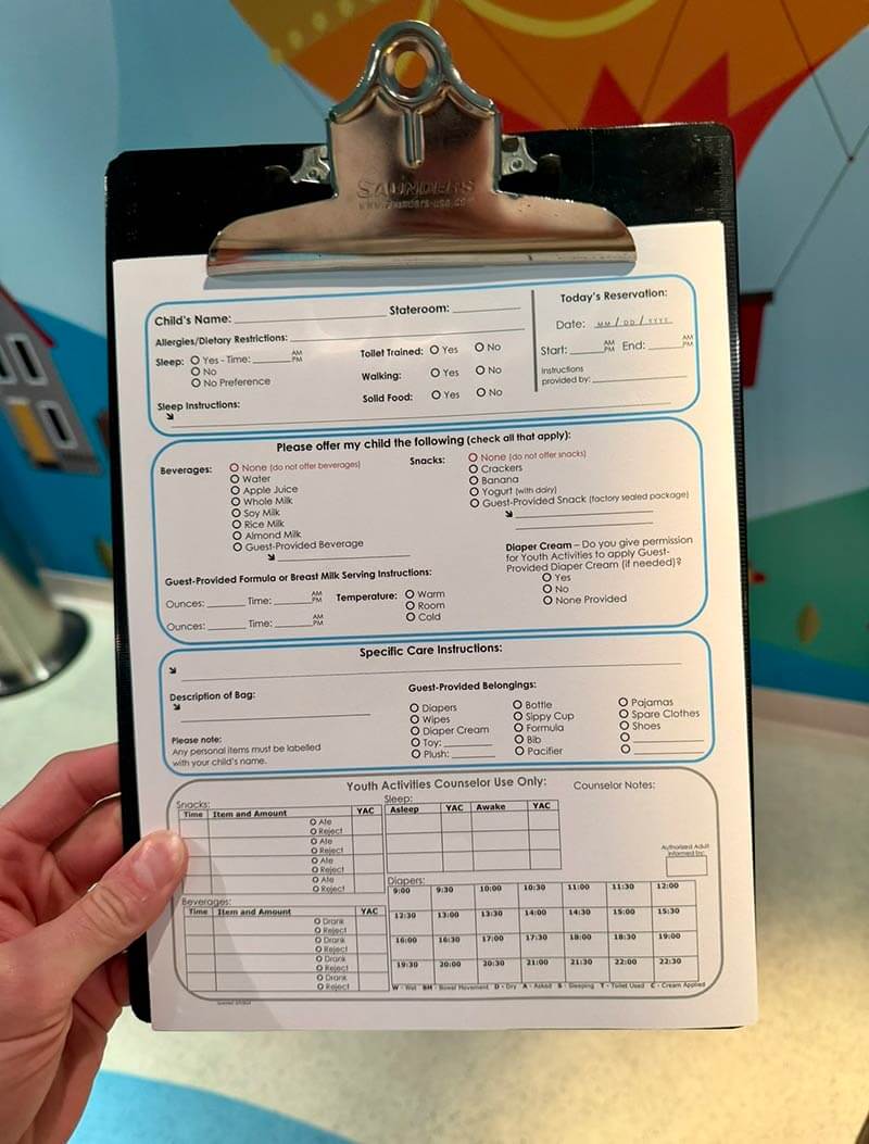 disney cruise with a baby - nursery information form