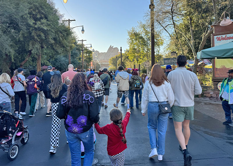 Strategies to Rope Drop Disney California Adventure - People walking into Radiator Spring Racers