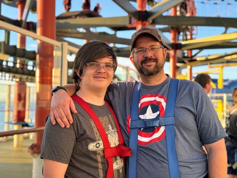 Norwegian Cruise Line - Father and Son in front of Ropes Course on Norwegian Escape