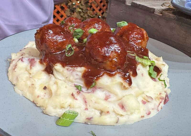 Your Sweet and Savory Guide to the Boysenberry Festival at Knott's Berry Farm - Boysenberry meatballs and mashed potatoes