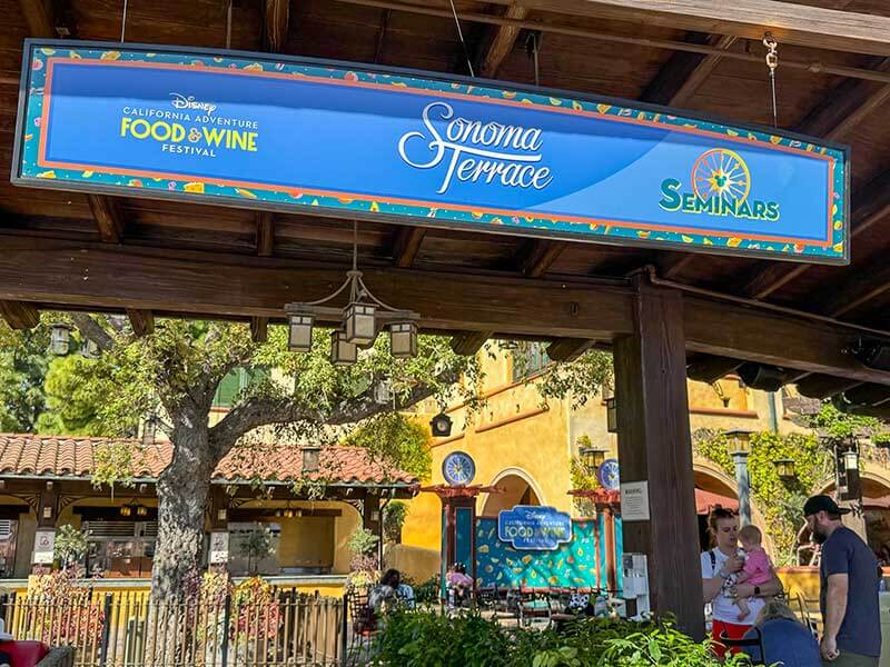 Disney California Adventure Food & Wine Festival - Sonoma Terrace Seminars sign