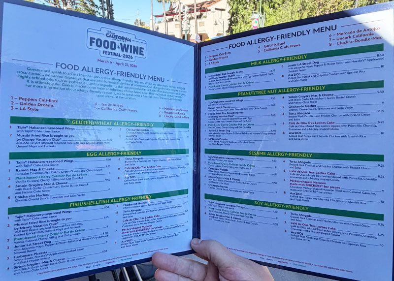 Our Guide to the Disney California Adventure Food & Wine Festival - Allergy menu