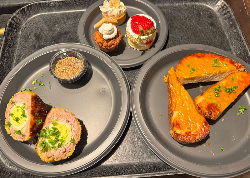 Fan Fest Nights Food - Dessert trio, Scotch egg and Welsh rarebit