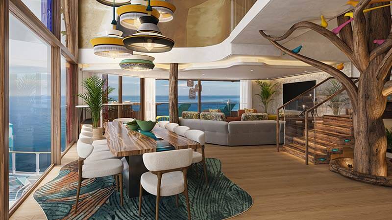Royal Caribbean Treehouse Suite - dining and living room areas