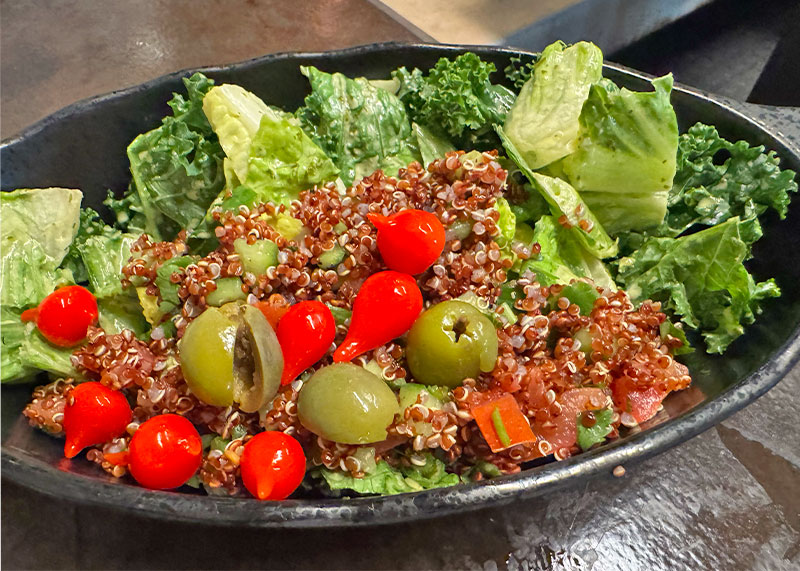 Our Galactic Guide to Star Wars: Galaxy’s Edge at Disneyland- Surabat Valley Greens Salad Plant Based at Disneyland Docking Bay 7