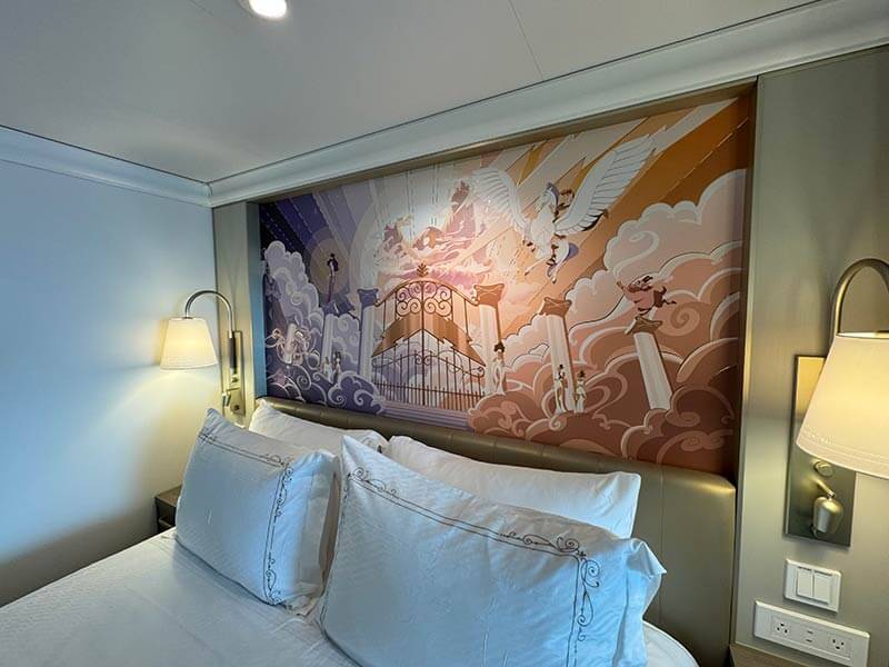 Disney Destiny Staterooms - Hercules artwork above the bed