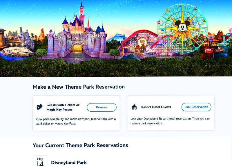 Your Guide to Disneyland's Theme Park Reservation System - New reservation page