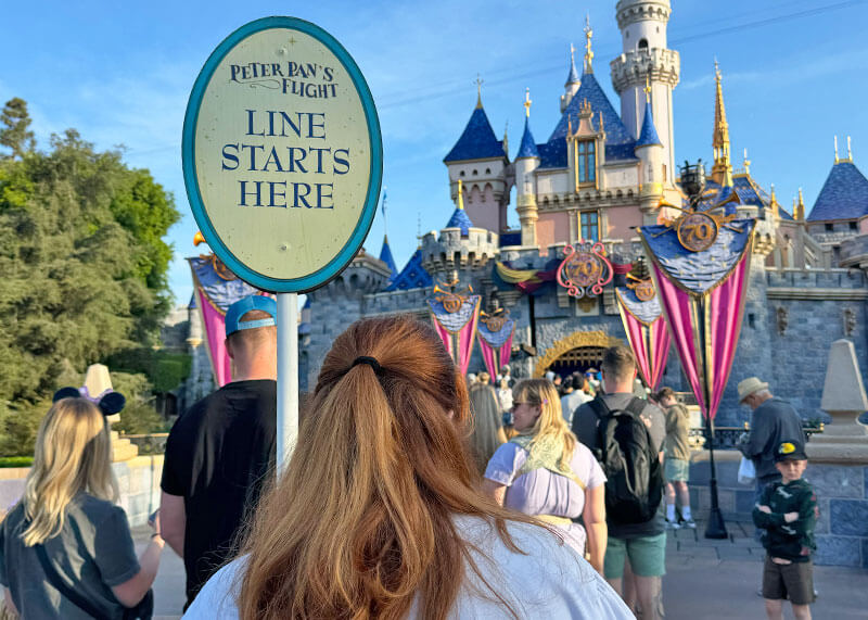 Strategies to Rope Drop Disneyland Park - Line for Peter Pan in front of castle