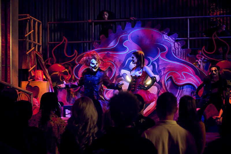 Jack the Clown and Chance and Guests in Jack's Alley at Universal Horror Unleashed