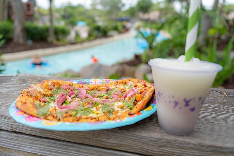 Flatbread pizza and frozen drink from Leaning Palms.