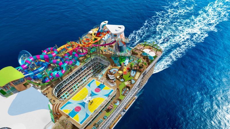 Aerial view of Legend of the Seas Thrill Island.